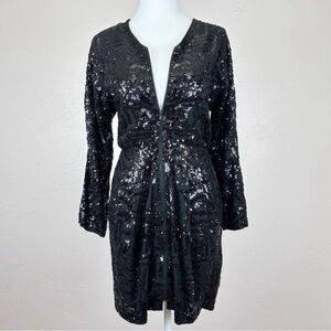 Theory Silk & Sequin Abree E Black Embellished Zip Front Dress Size 2